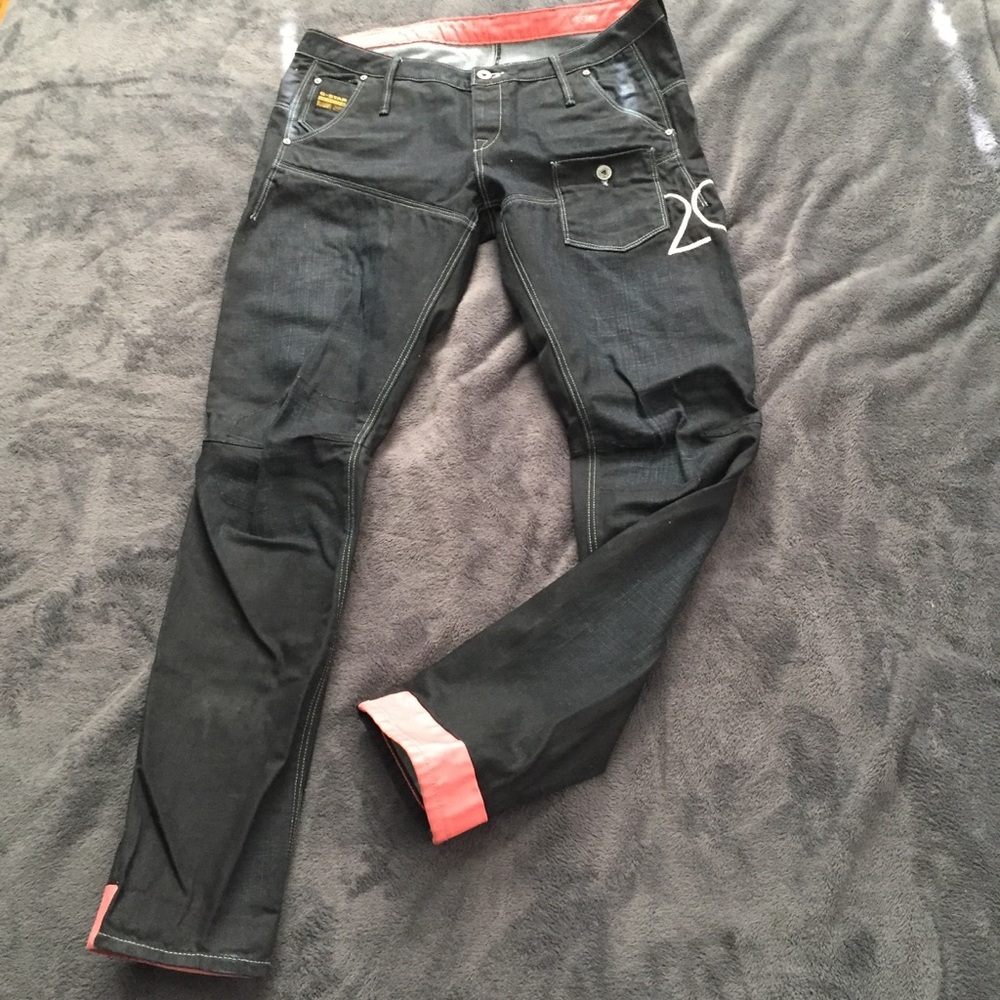 G-Star Black and Red Straight Leg Jeans